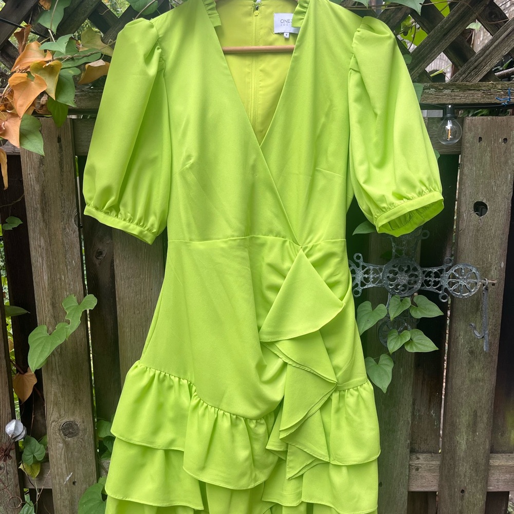 Chic Lime Ruffle Mini Dress - Picture 4 of 6